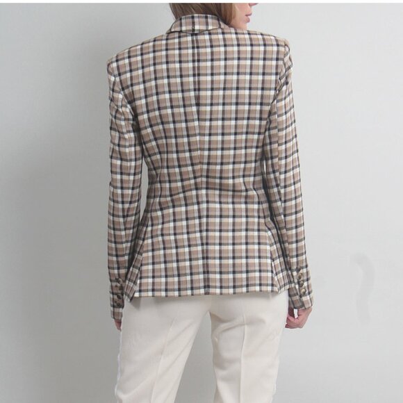 PACO RABANNE Brown Check Blazer jacket Wool, Size 36 or US4 - Picture 4 of 16